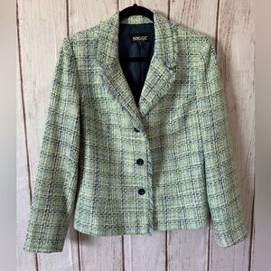 Briggs New York Lime Green Plaid Tweed Blazer Size 12
